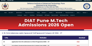 DIAT Pune M.Tech Admission 2026 Begins; Apply by May 15